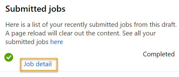 Screenshot of job details next to the completed job. 