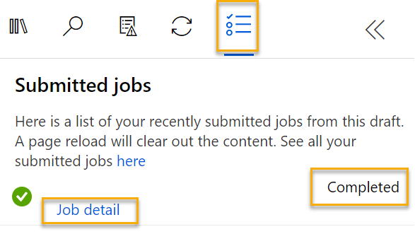 Screenshot of designer asset library with the completed job and job details button below.