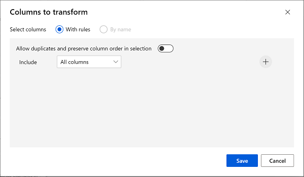 Screenshot of how to use the with rules option to select all columns.