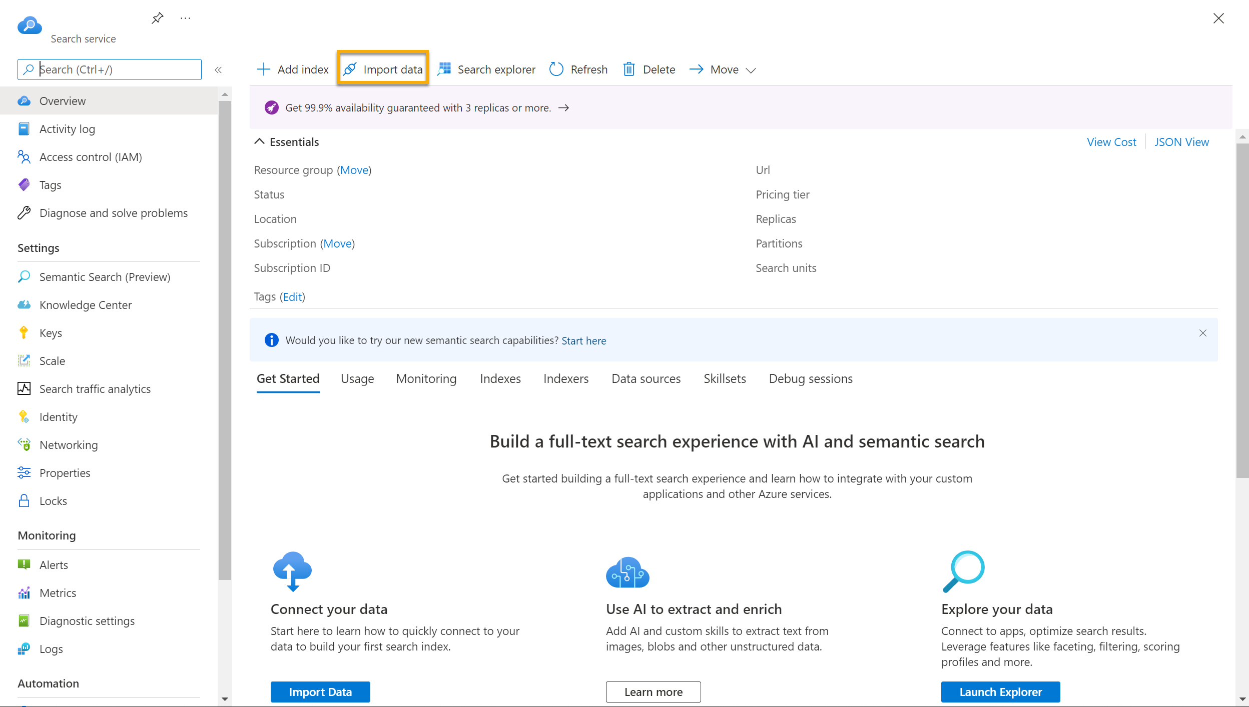 Screenshot that shows the import data wizard.