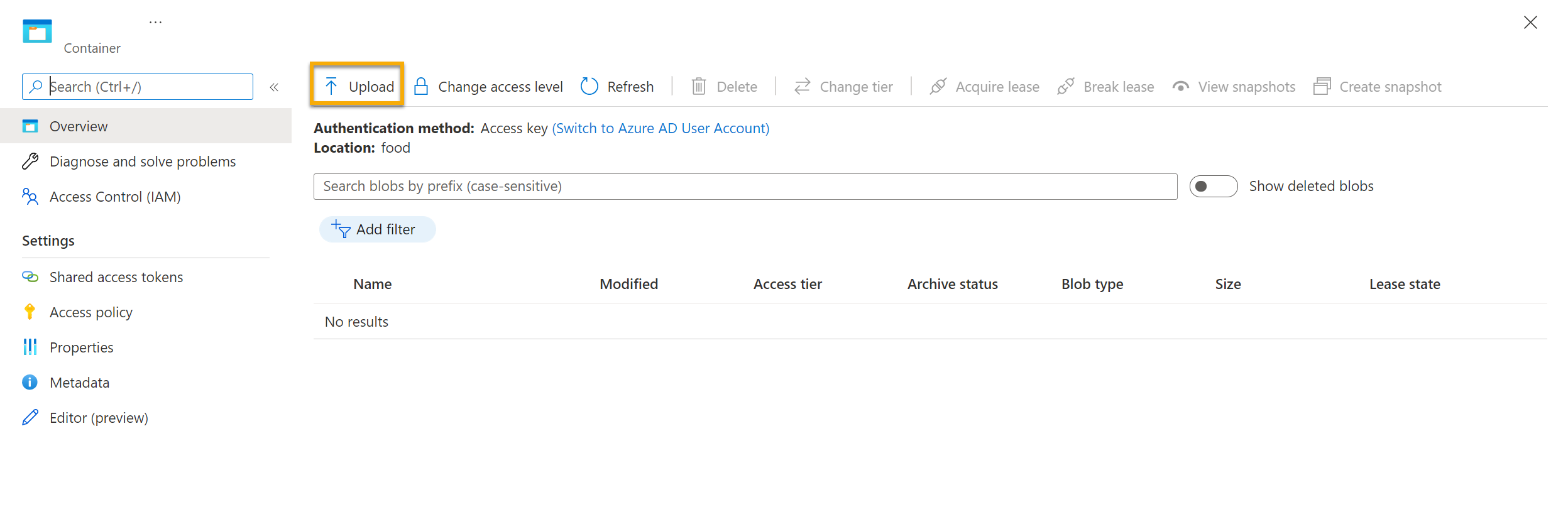 Screenshot that shows the storage container.