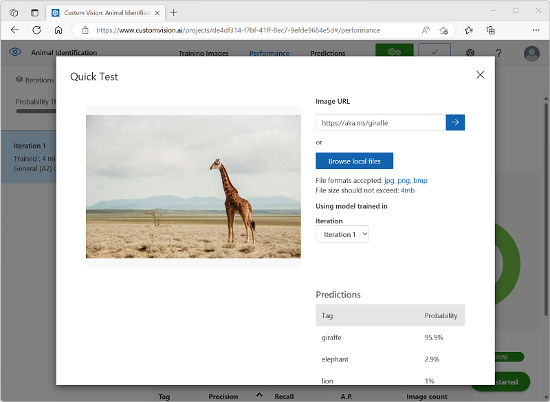 Screenshot of the Quick Test interface.
