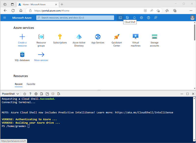 Screenshot of the cloud shell in the Azure portal.