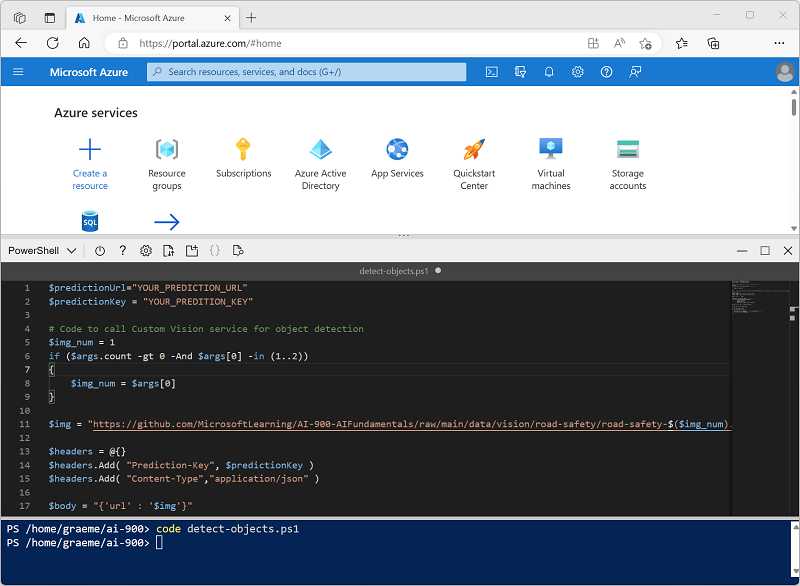 Screenshot of the code editor in the cloud shell.