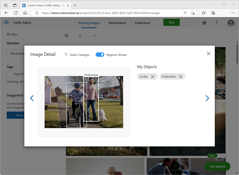 Screenshot of an image with a tagged region in the Image Detaol dialog box.
