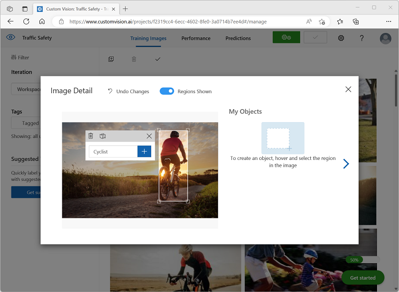 Screenshot of an image with a tagged region in the Image Detaol dialog box.