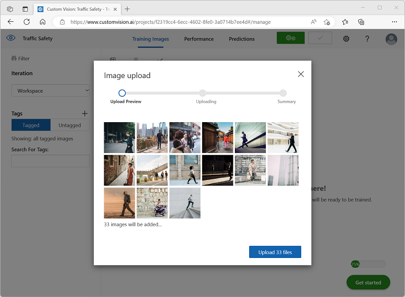 Screenshot of the Image Upload dialog box in Custom Vision Studio.