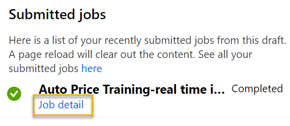 Screenshot of job details next to the completed job. 