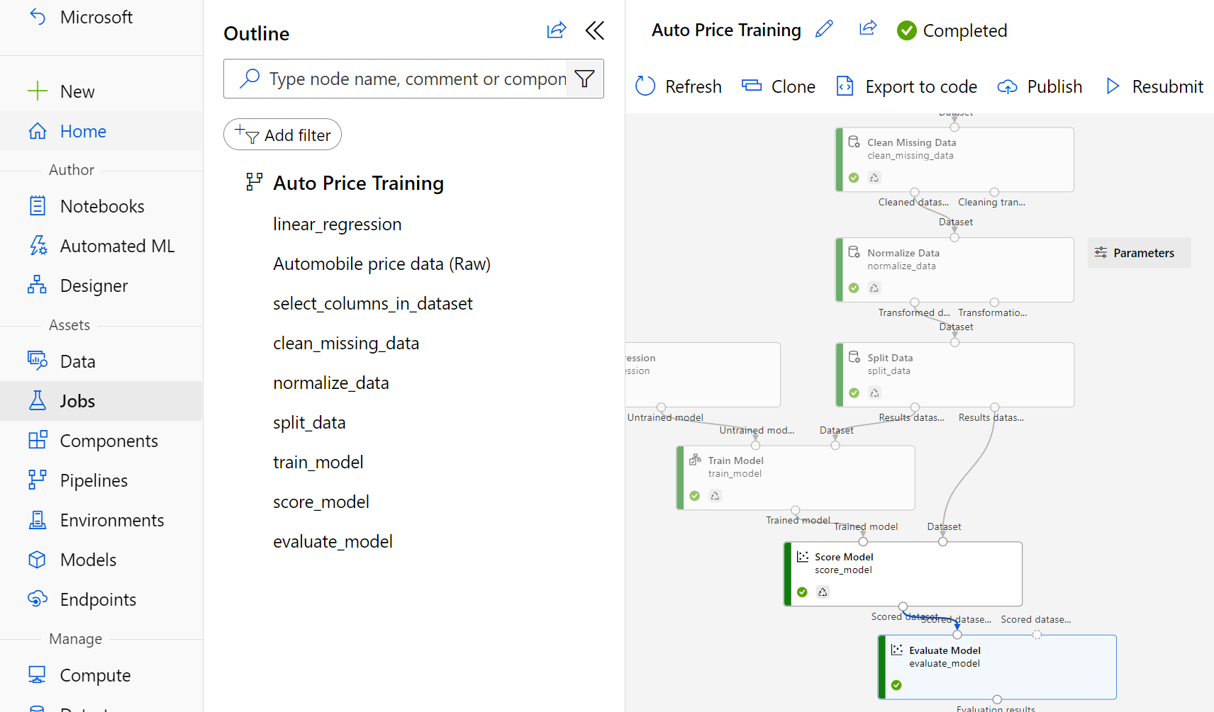 Screenshot of location of evaluate model module.