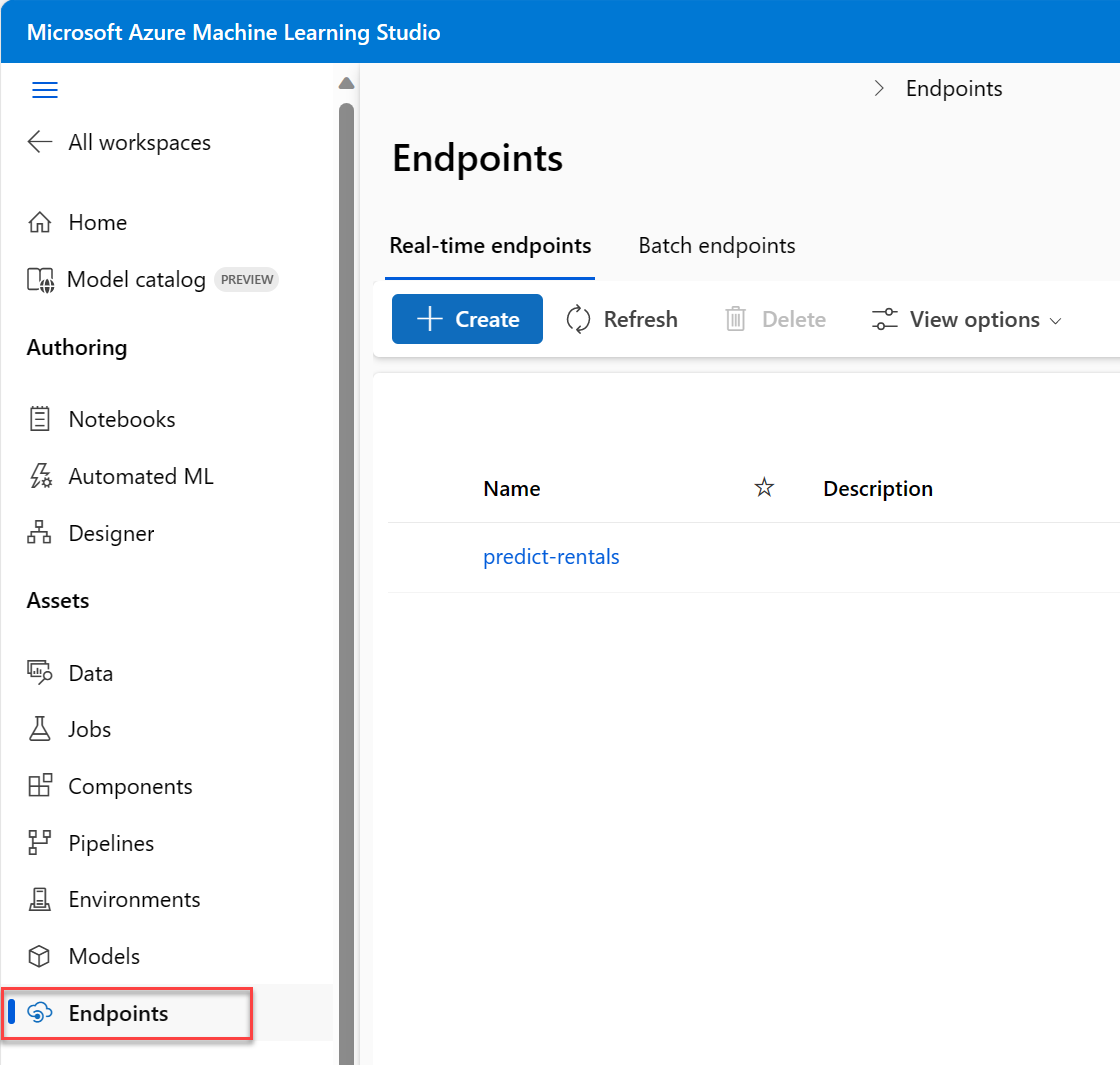 Screenshot of location of Endpoints on the left hand menu.