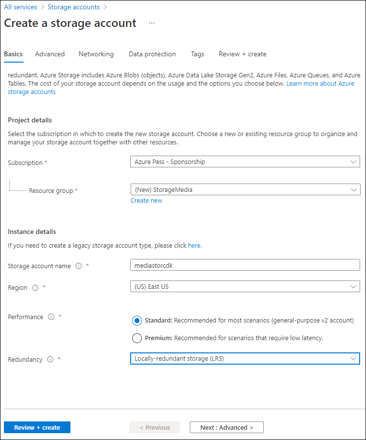 Create a storage account blade