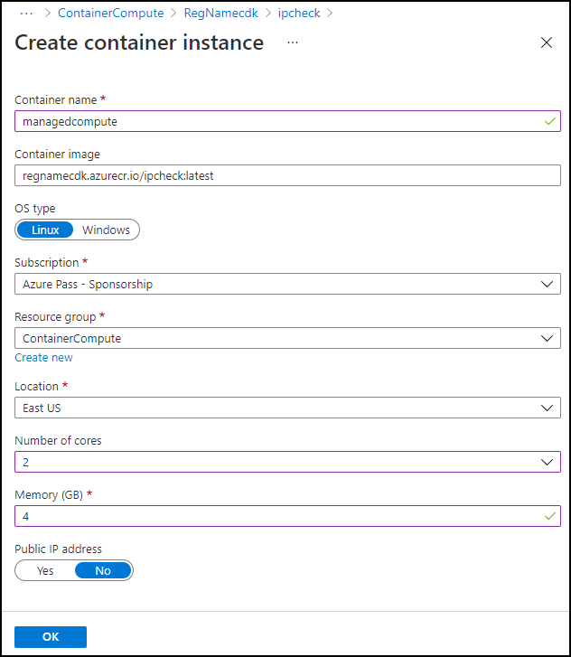 Create container instance blade