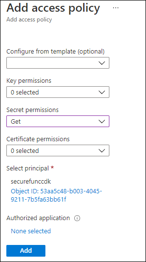 Screenshot depicting the configured settings on the Add access policy blade.