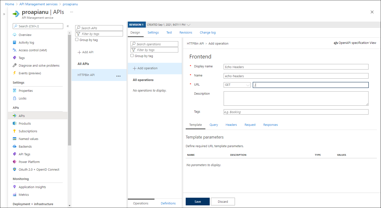 The properties of the Add Echo Headers operation