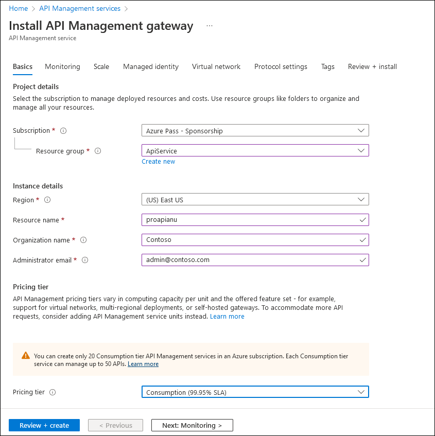 Create an API Management blade