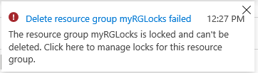 Screenshot of the delete locks failed.
