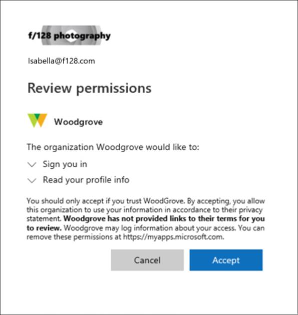 B2B Collaboration Review permissions box with message