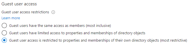 Screen image displaying guest user access restriction options