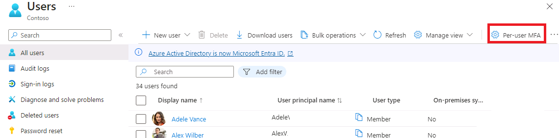 Screenshot showing the MFA option