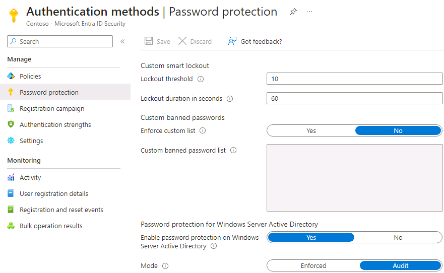 Screen image displaying the Authentication methods page and the highlighted selections to browse to Password authentication